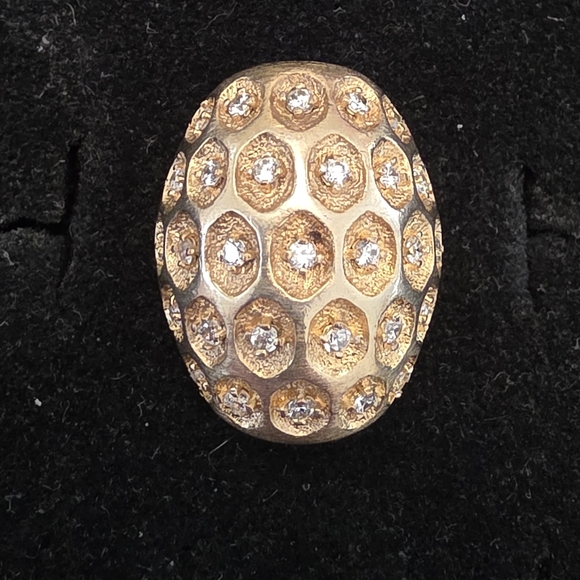 Jewelry - RARE Circa 70s Vintage Brushed Brass Honeycomb Dome Ring